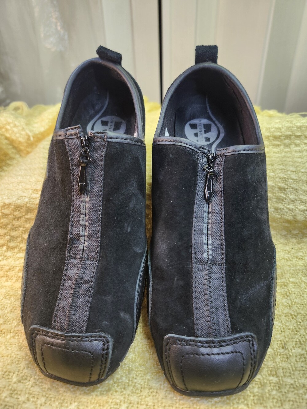 Merrell Black Suede Zip-Front Casual Slip-Ons